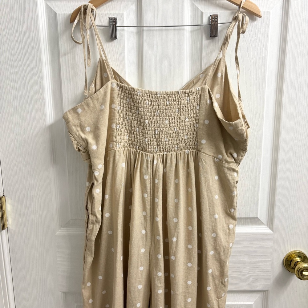 Old Navy Polka Dot Linen Jumpsuit Tan XXL Petite NWT Vacation Summer Beach - Picture 6 of 8